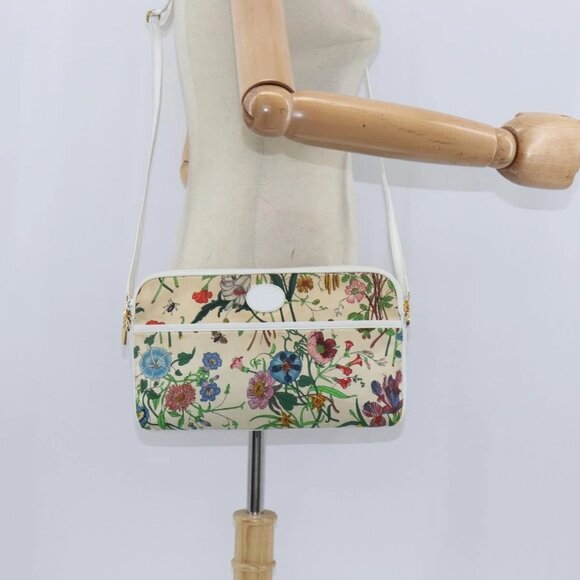 GUCCI Flora Shoulder Bag Canvas Beige Gold 004 92 0230 Auth 148945 - Picture 1 of 16